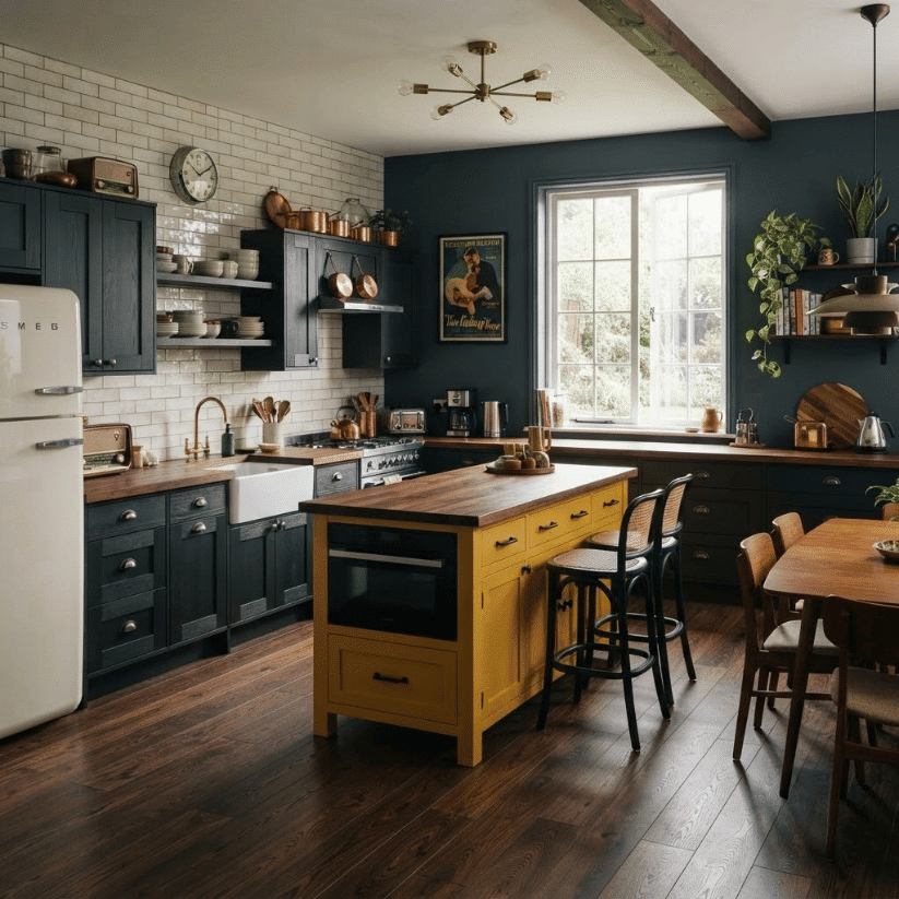 charcoal perimeter mustard yellow island