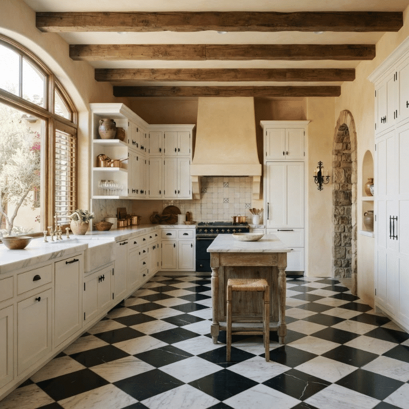 classic checkerboard marble flooring