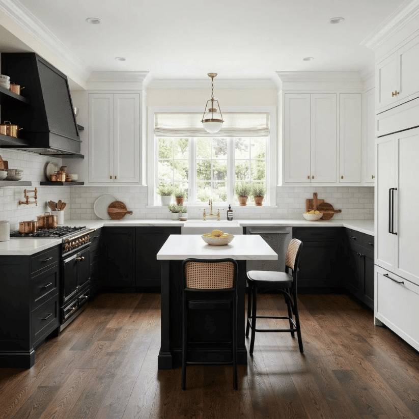 classic tuxedo split cabinetry