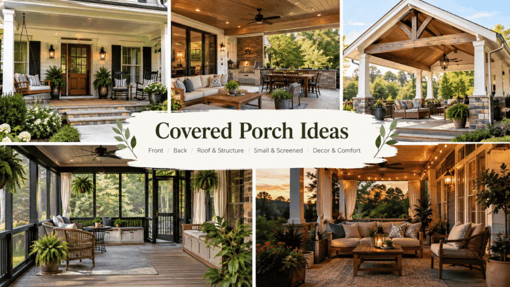 Covered porch ideas featuring stylish front, back, screened, and outdoor living porch designs
