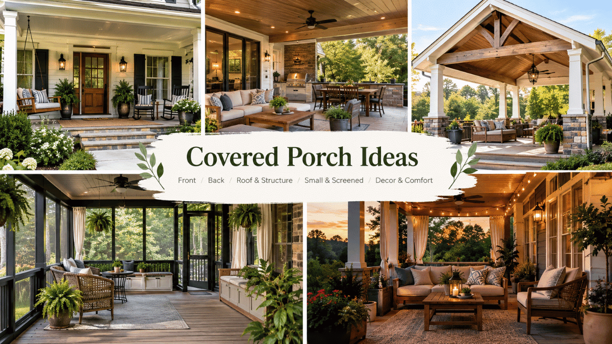 Covered porch ideas featuring stylish front, back, screened, and outdoor living porch designs