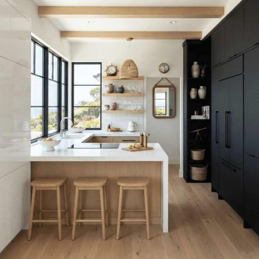 floor to ceiling black storage wall