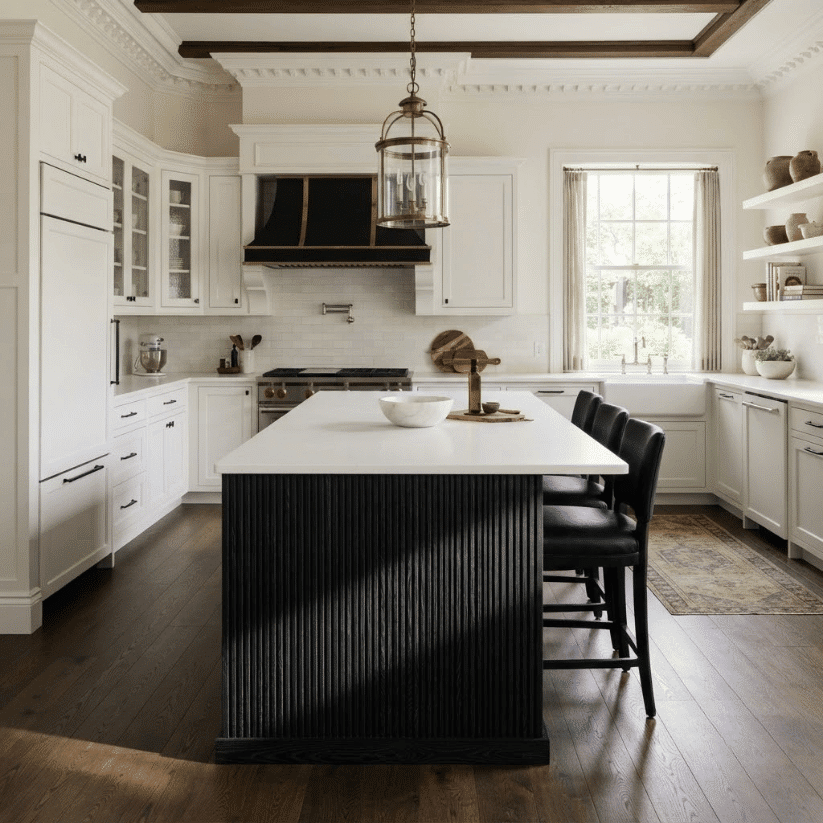 fluted and textured black island base