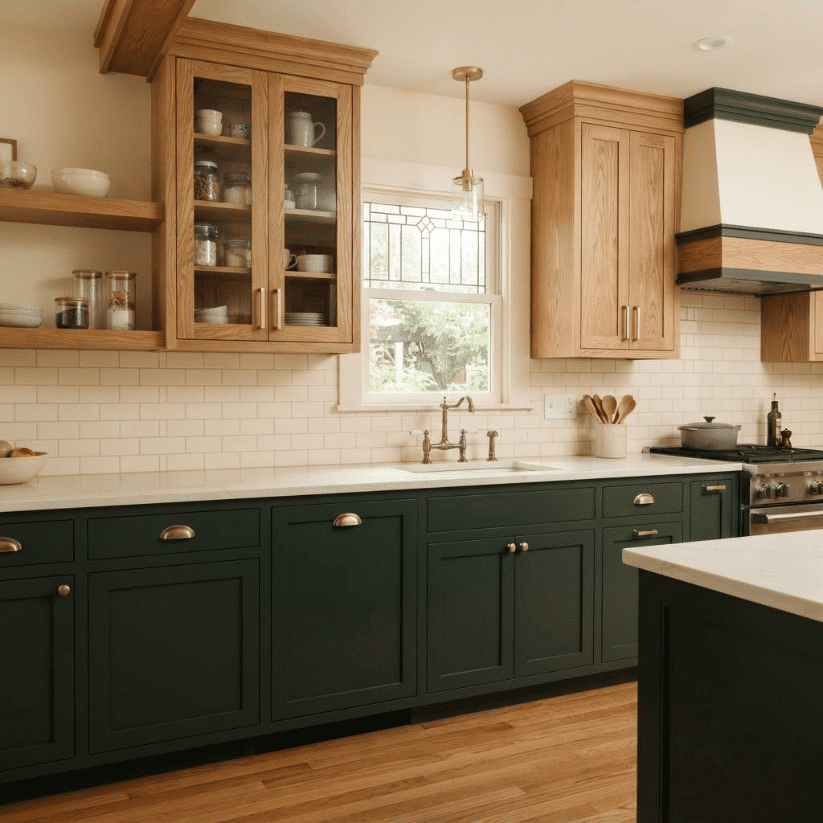 forest green lower natural oak upper