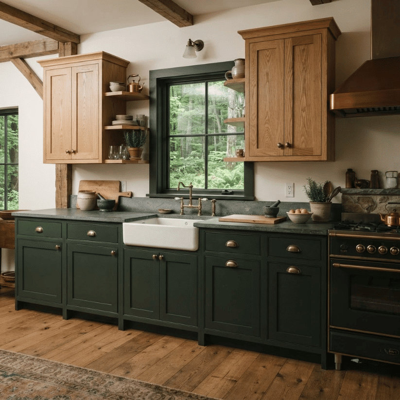 forest green lower natural oak uppers
