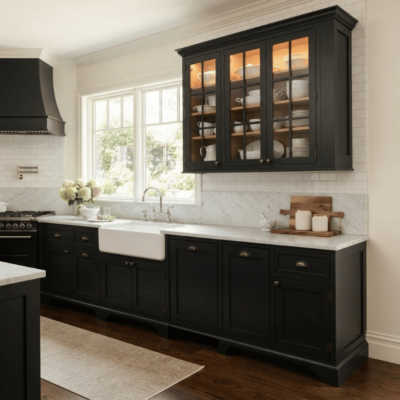 glass front shaker display cabinets