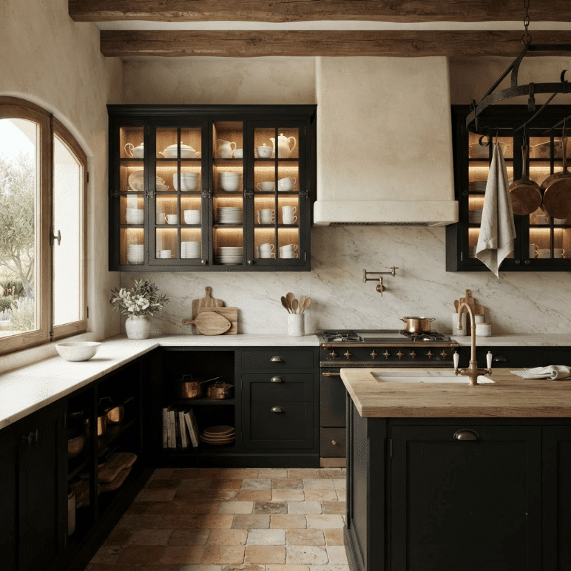 glass front shaker display cabinets