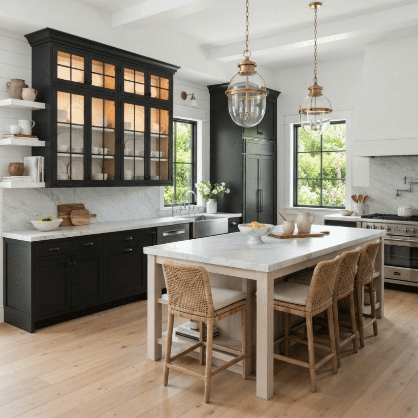 glass front shaker display cabinets