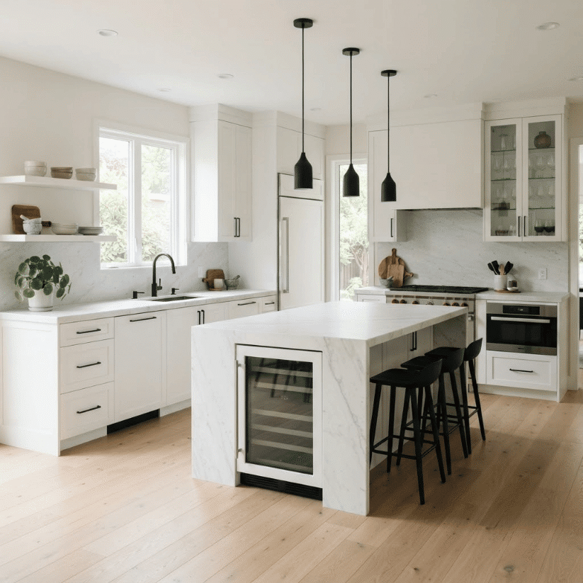 matte black slim pulls on white shaker doors