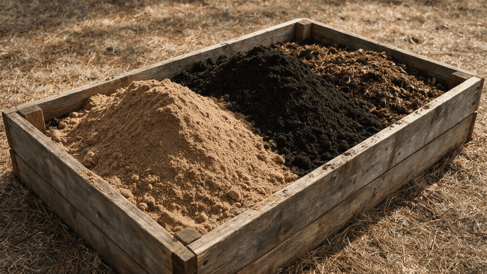 Mel's Mix soil blend layered in a raised garden bed for healthy plant growth