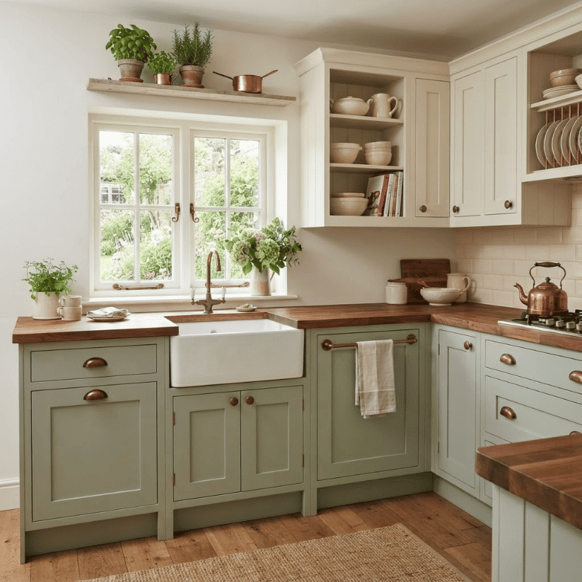 sage green lowers warm ivory uppers