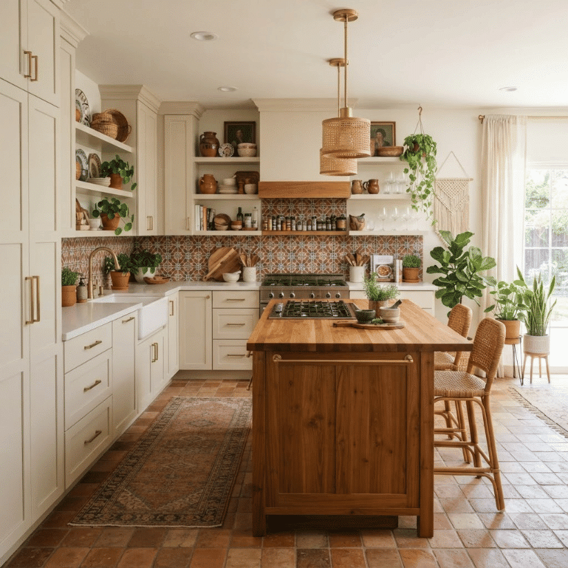 teak wood island matte cream perimeter