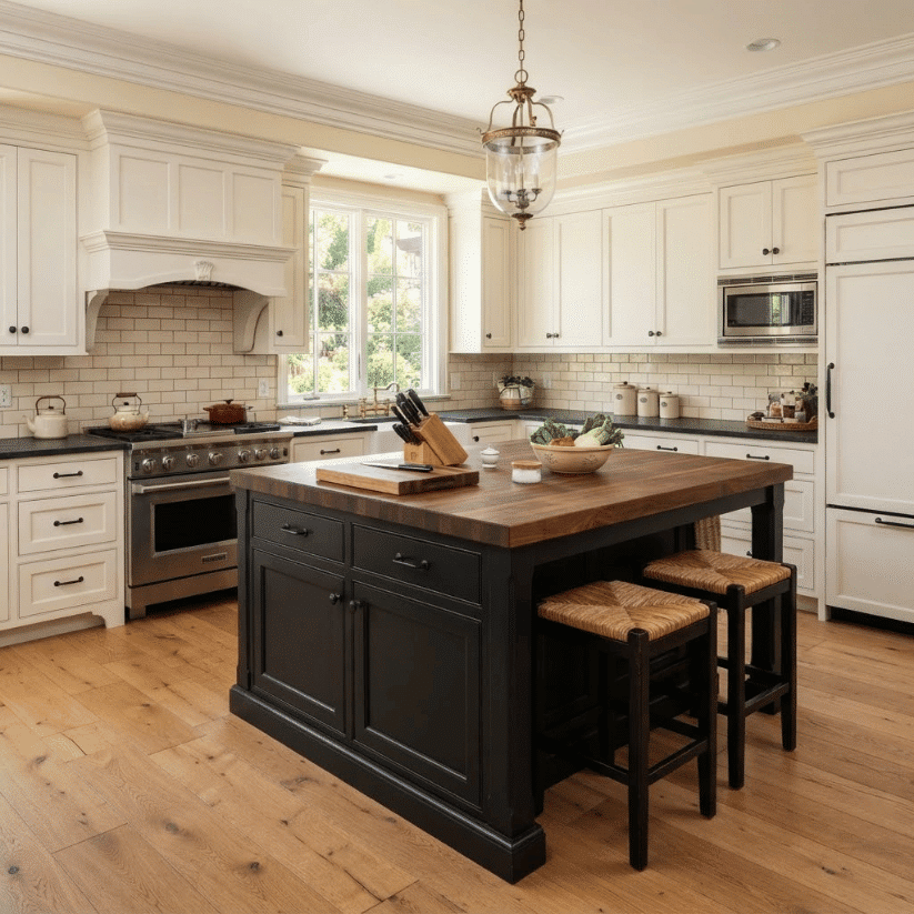 warm wood island prep station
